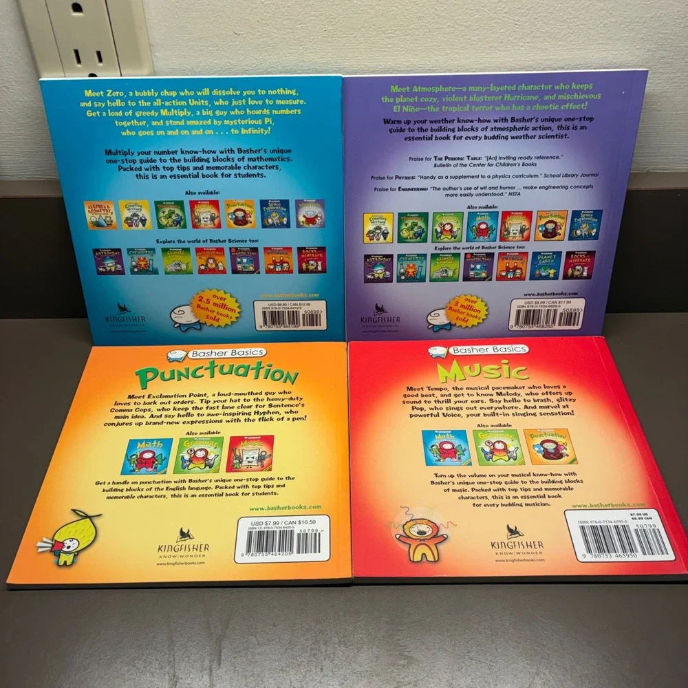 Basher Basics Educational 4 Book Set Kids OS Excellent STEM Learning Math‎ More